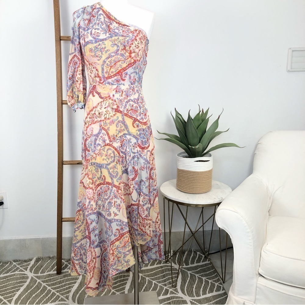 VERONICA Beard Kimber One Shoulder Paisley Floral Silk Flowy Dress NWT 2